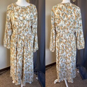 Hayden Los Angeles Floral Micro Pleated Maxi Dress Yellow Cream Large